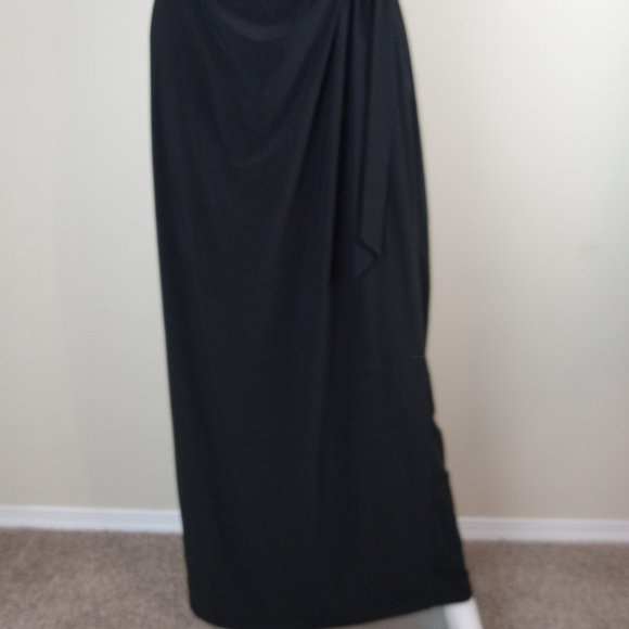 Emma & Michele Women's Halter Maxi Dress Size 14 Black Gold Chain Faux Wrap - Picture 3 of 11